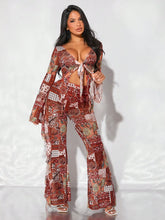 SXY Paisley Print Ruffle Trim Flare Leg Pants
